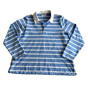 Woolovers Organic Cotton Nautical Stripe‎ Blue White Long Sleeve Rugby Shirt L